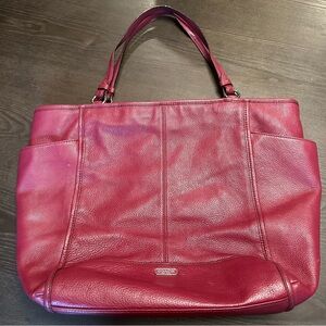 Coach Pebbled Leather Tote in Berry Red
